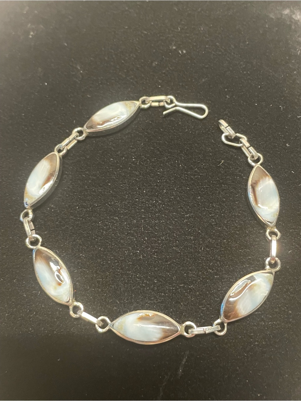 Silver Marquise Opal-Link Bracelet - White Opalescent Stones